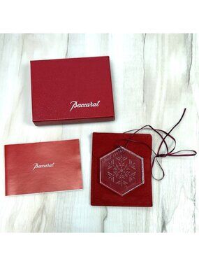 BACCARAT 1991 Crystal 2.5" Hexagon Christmas ORNAMENT w/ Pouch Box Paperwork EUC